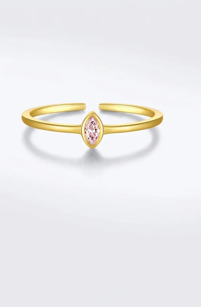 Регулируем златист пръстен с розов овален циркон