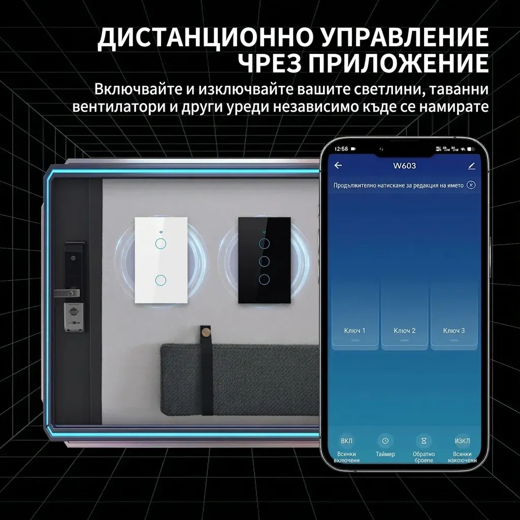 Умен стенен ключ Tuya с тъч управление