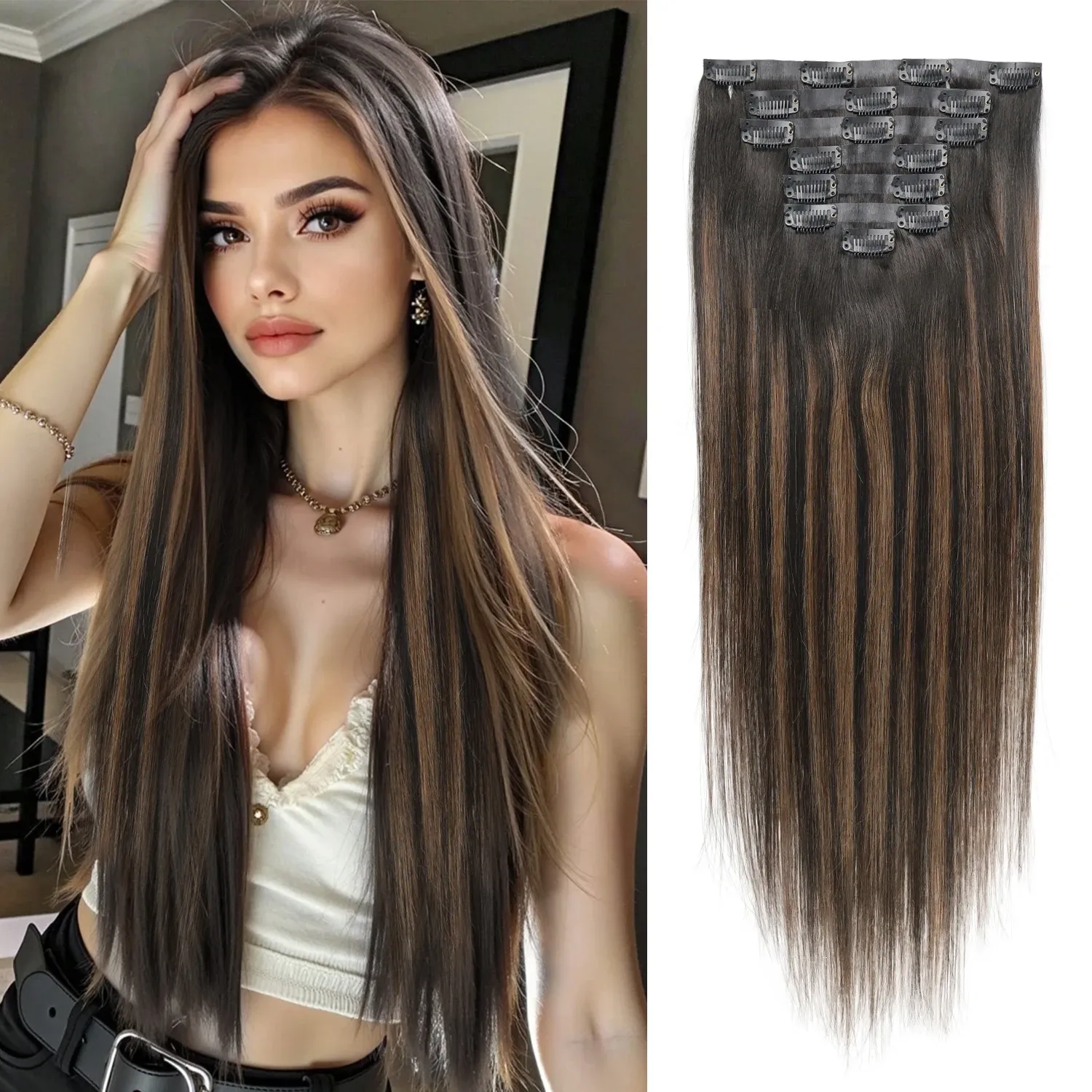 7-частов комплект клипс-удължения от истинска коса