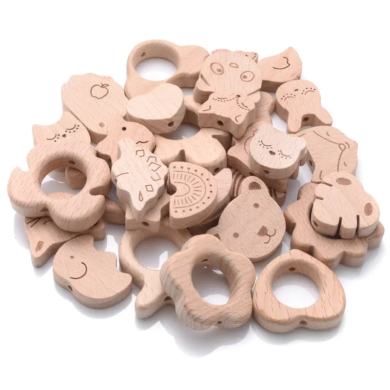 Дървени животински гризалки и гривнички за бебе, 10 броя