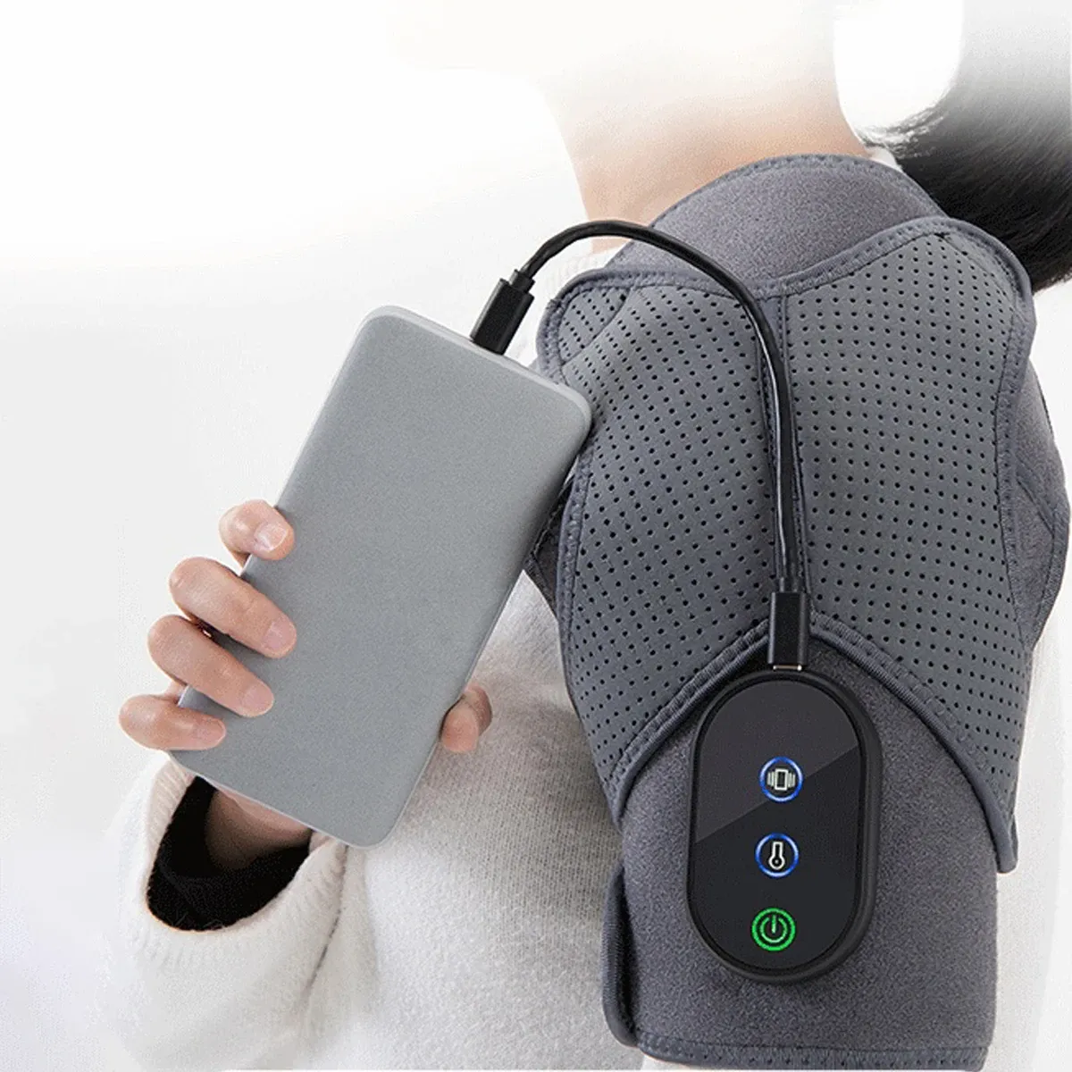 Акумулаторен масажор за рамене с двойен мотор и затопляне