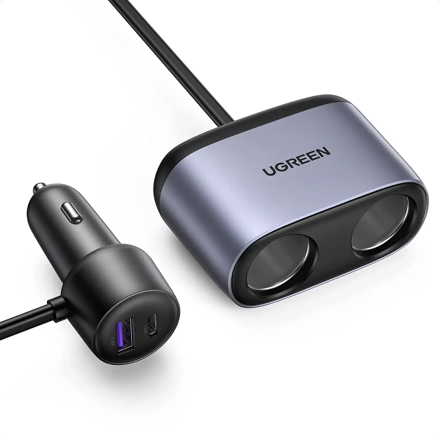 UGREEN 216W автомобилно зарядно с двоен USB и разширителни портове