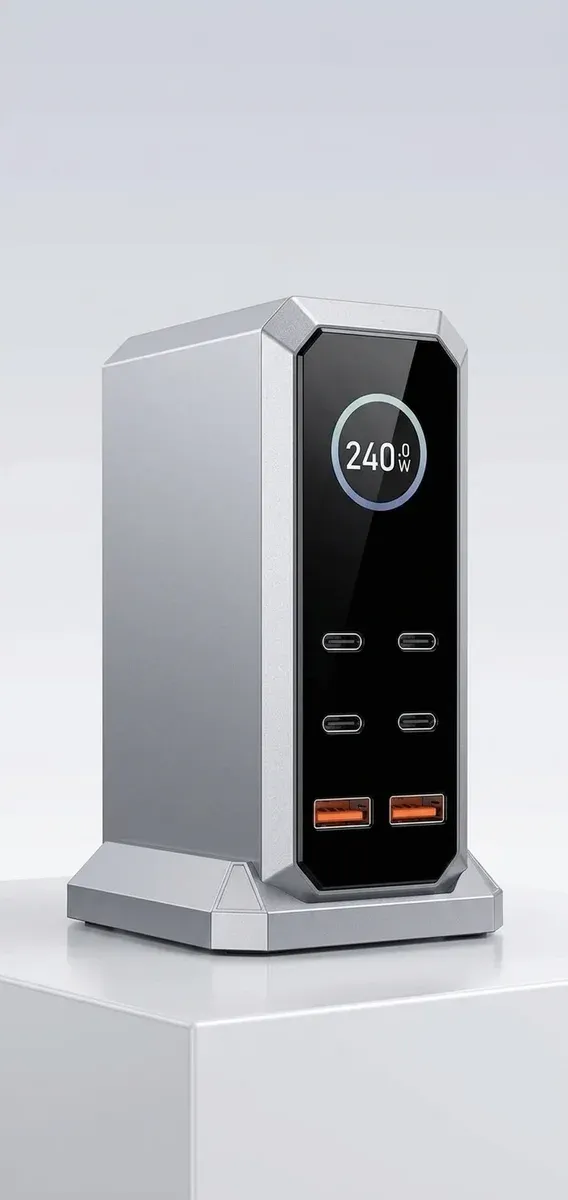Сребърна 240W зарядна станция с 6 порта