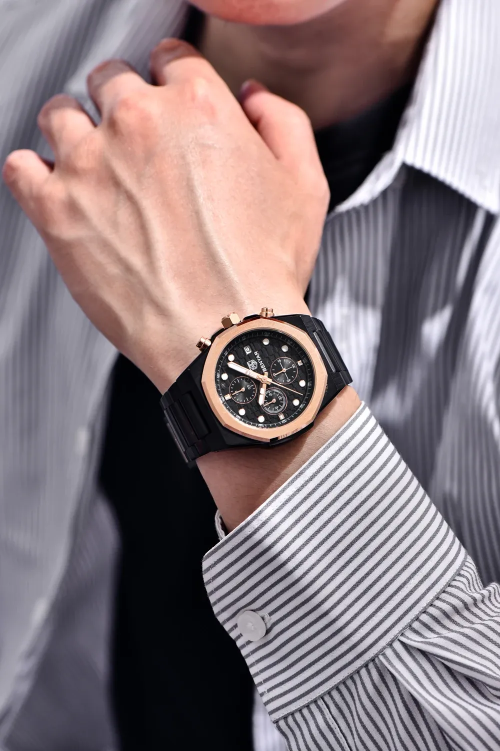 Мъжки кварцов хронограф BENYAR със стоманена верижка и календар