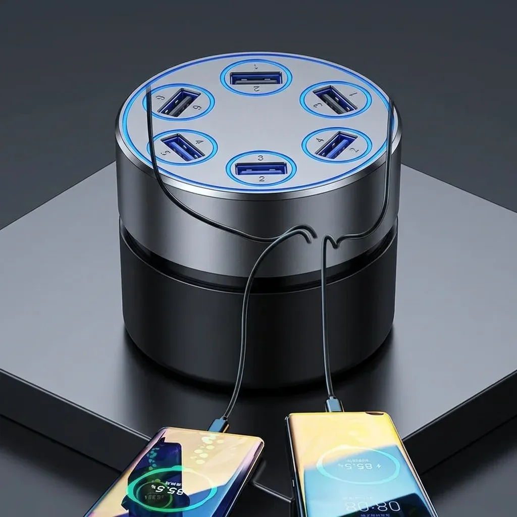 Многофункционално USB автомобилно зарядно с шест порта