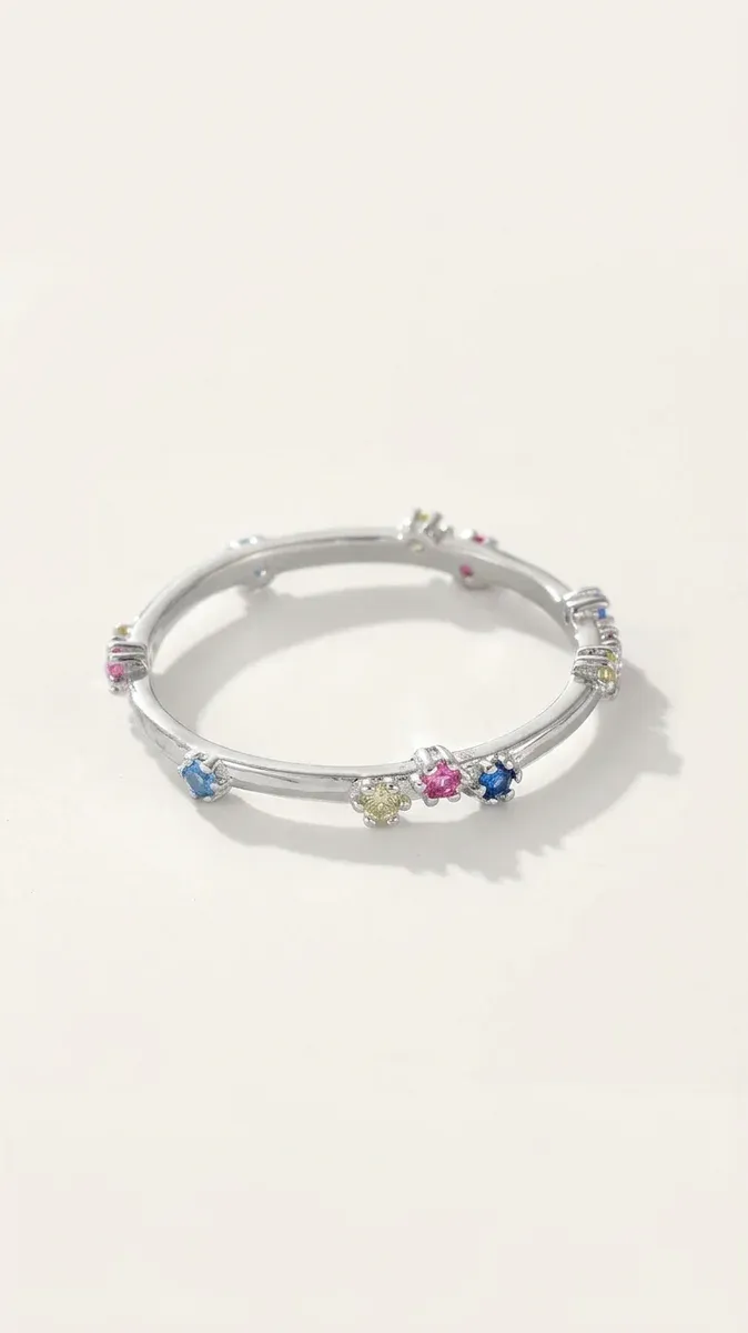 Сребърен пръстен с цветни циркони