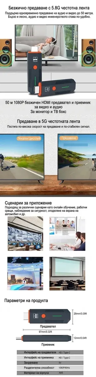 Безжичен HDMI удължител 1080P