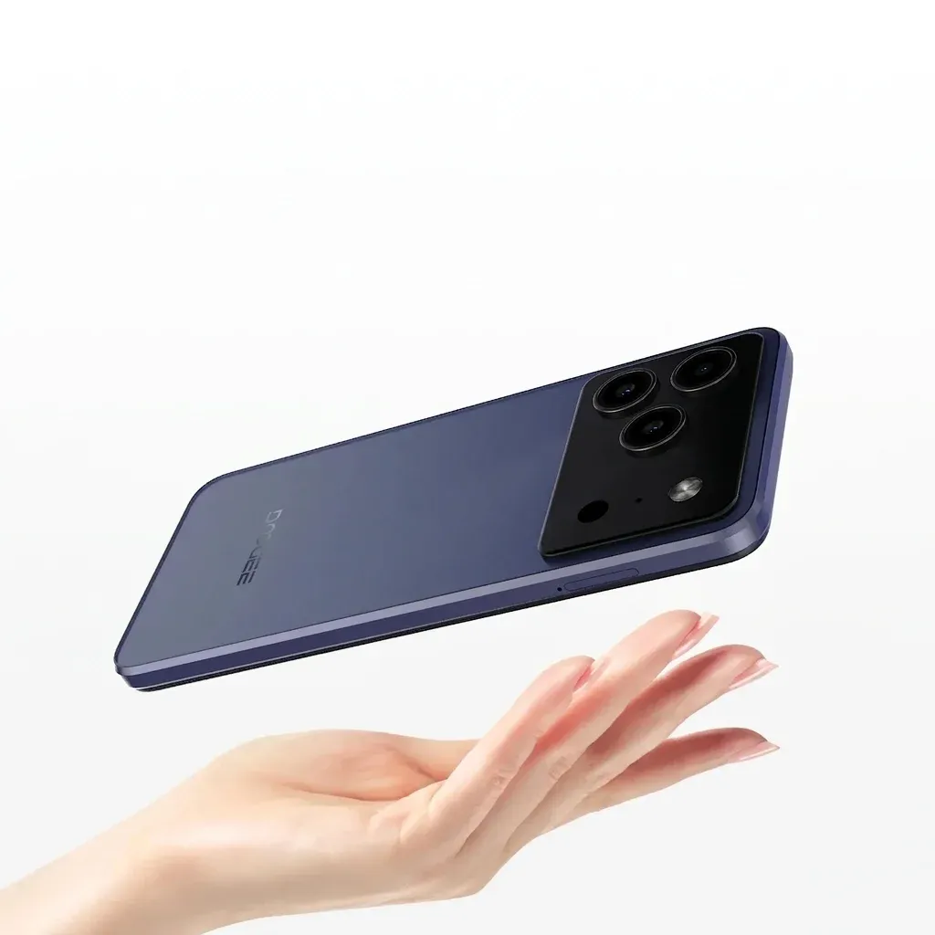 Син смартфон DOOGEE с тройна камера