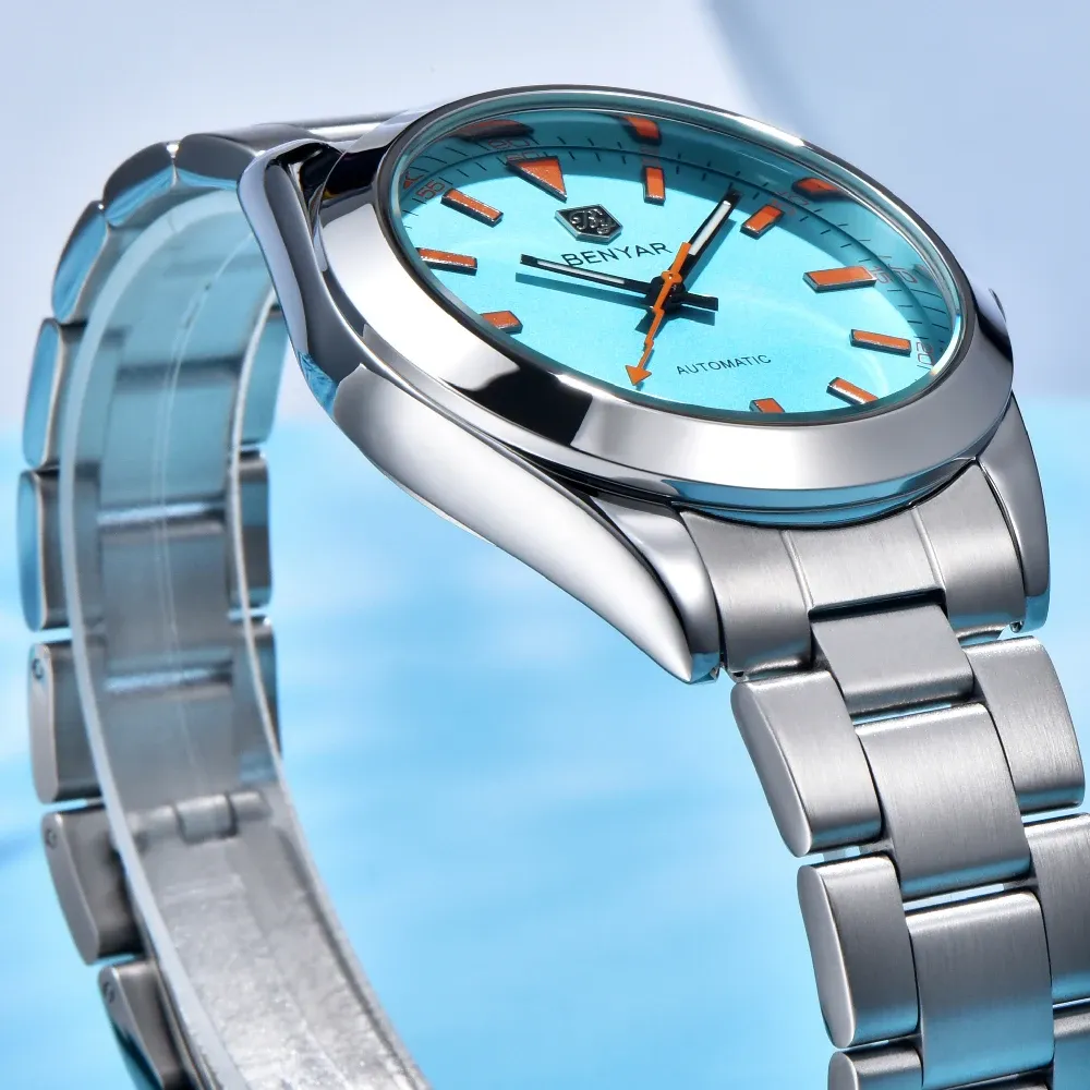 Мъжки механичен часовник AP със сапфирено стъкло и стоманена верижка