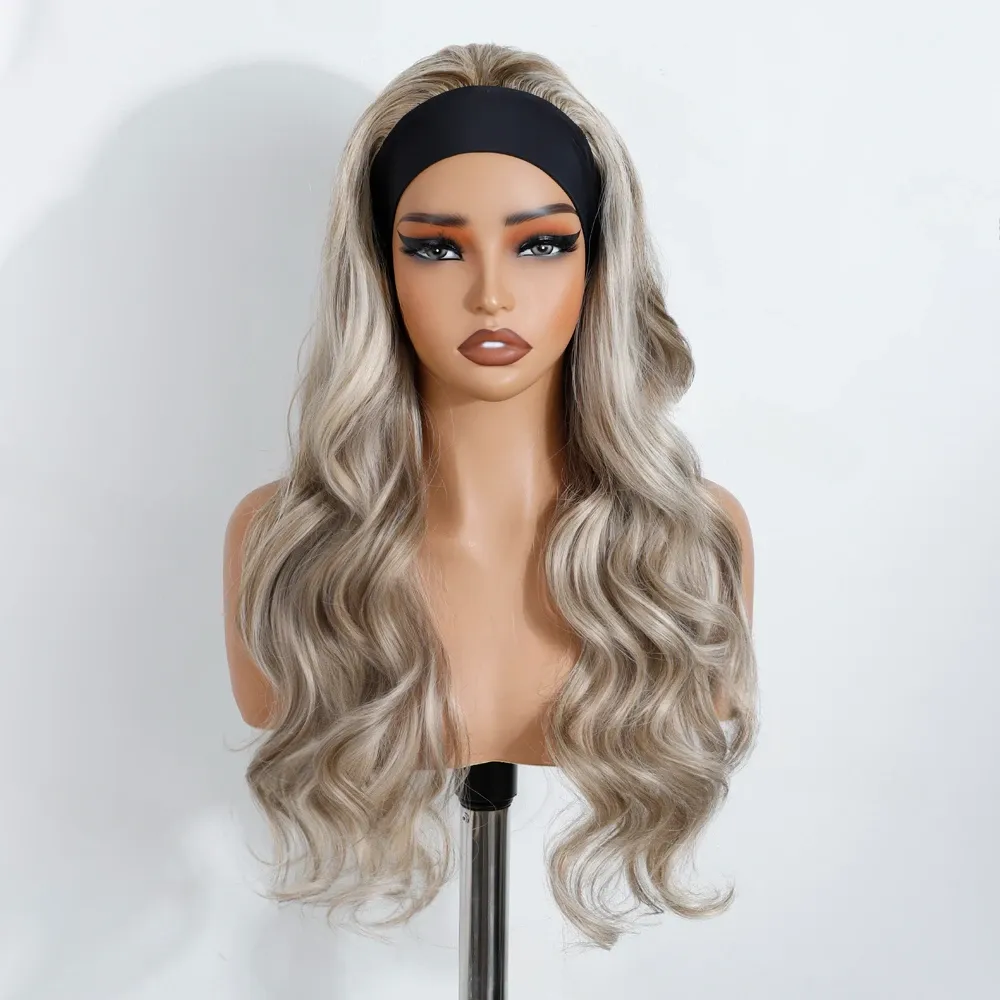 Омбре руса синтетична перука с лента и вълни