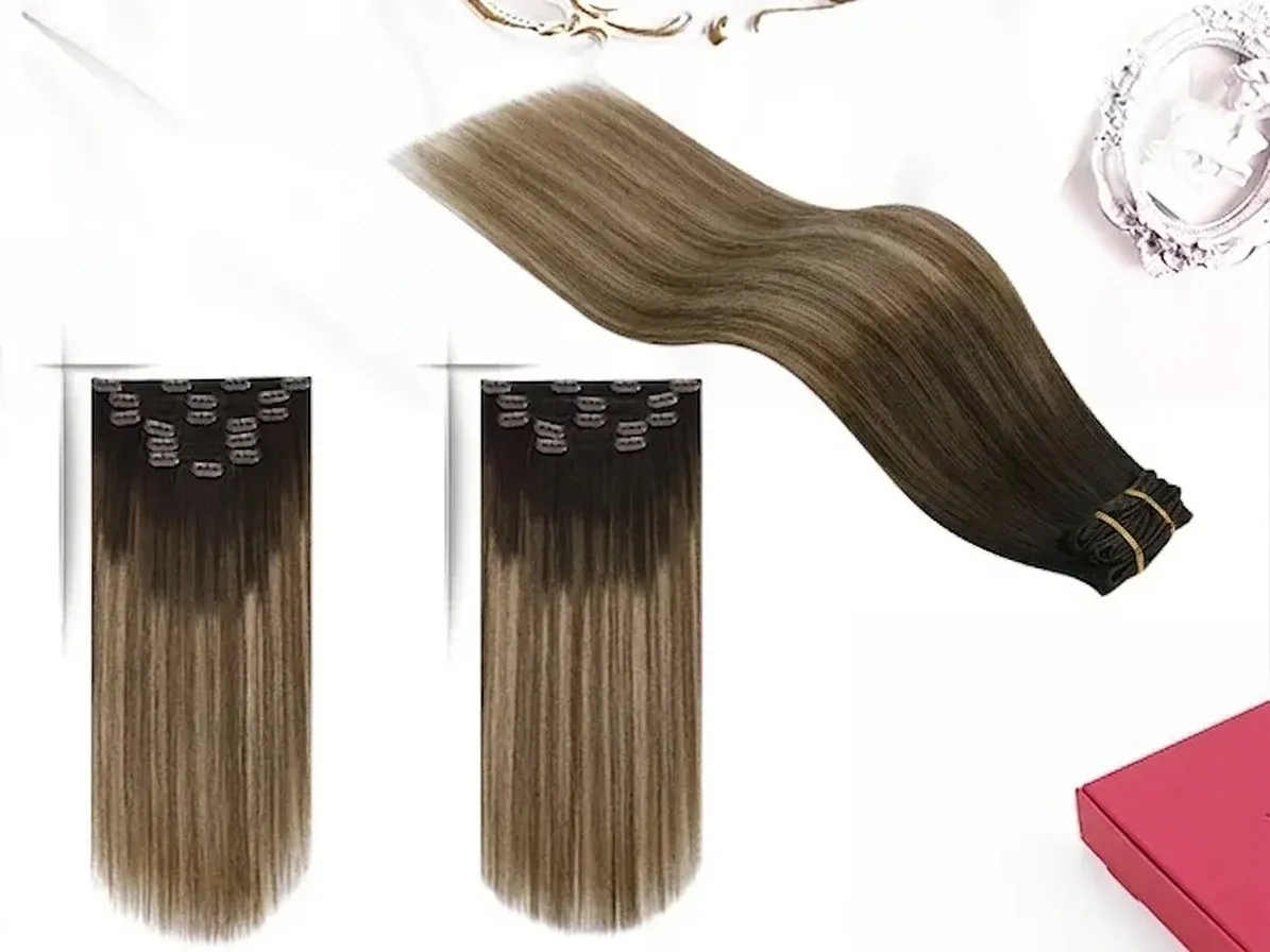 Прави balayage клипс удължения от човешка коса