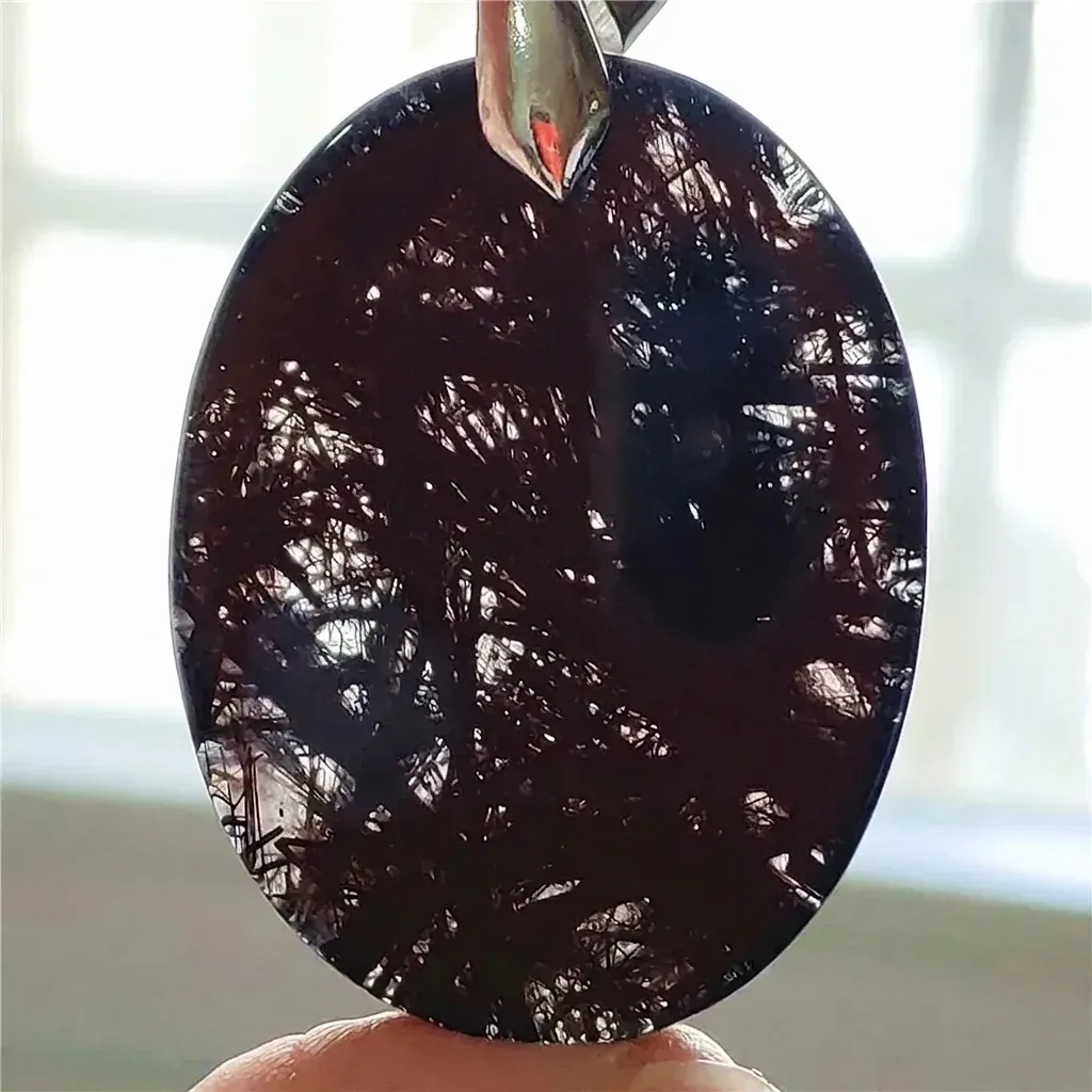 Овален черен рутилов кварцов пендент