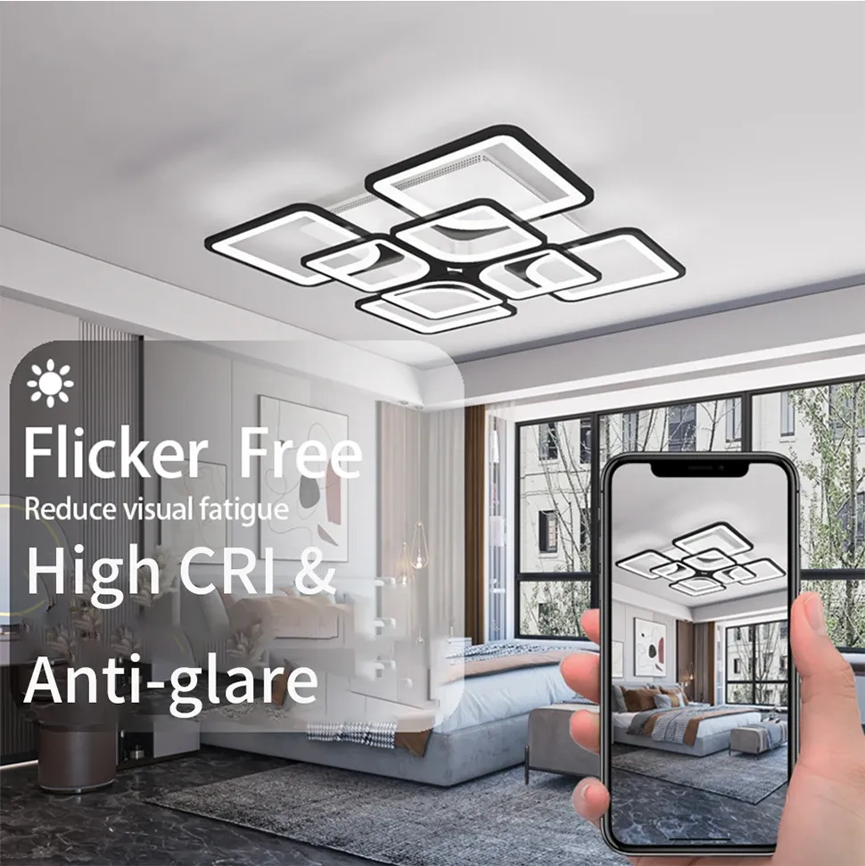 Модерен квадратен LED плафон с дистанционно и димиране