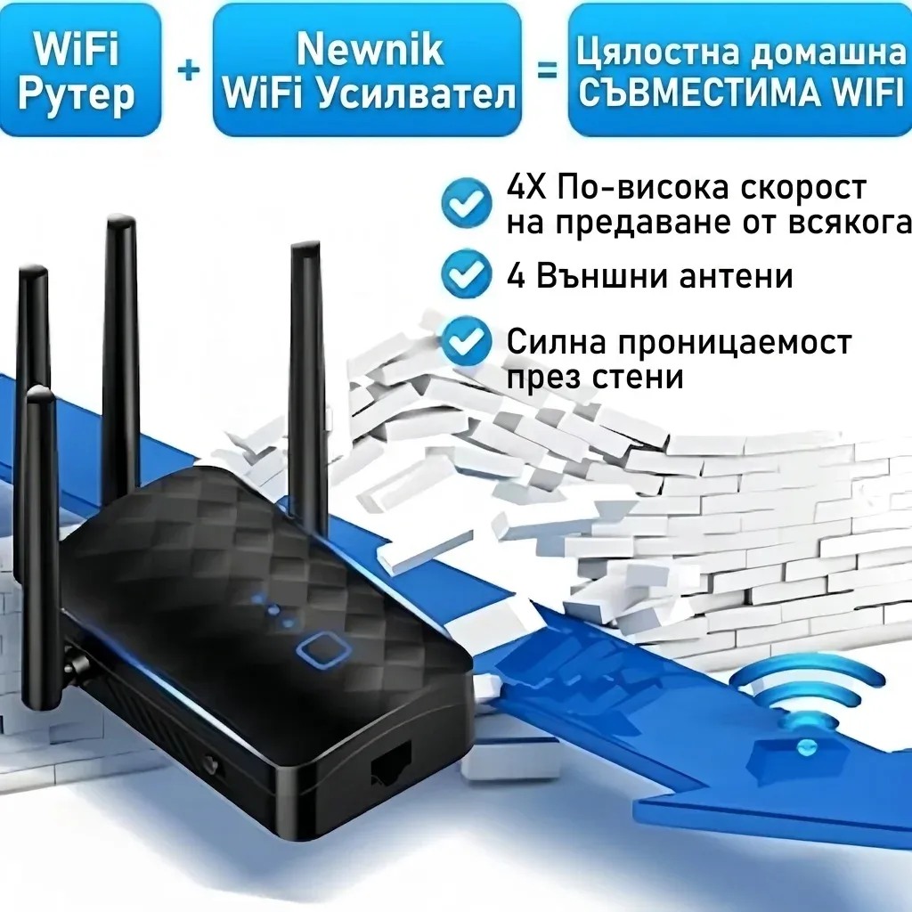 Двубандов Wi‑Fi усилвател с 4 антени