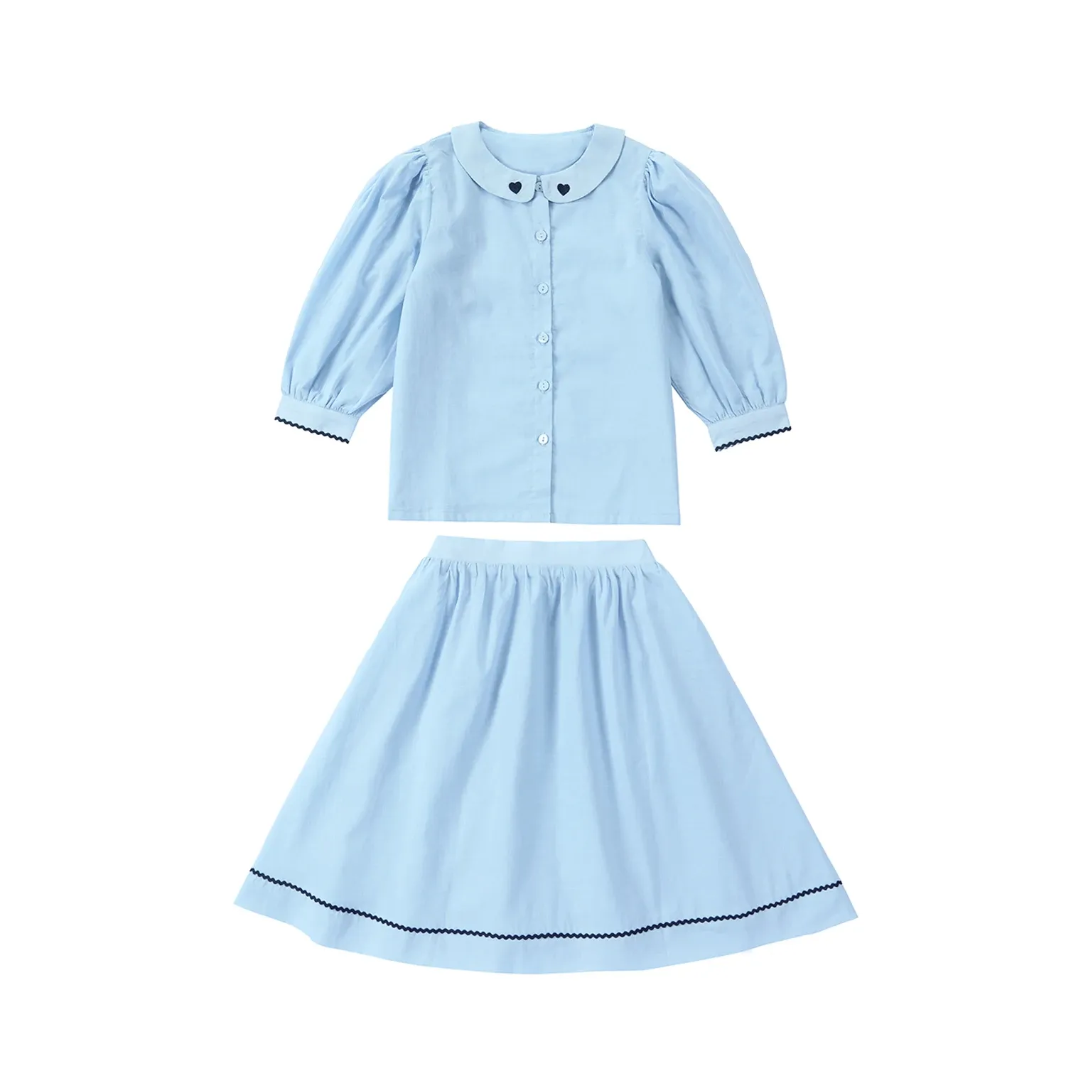 Детска пролетна рокля с бродерия и кариран комплект за семейни визии