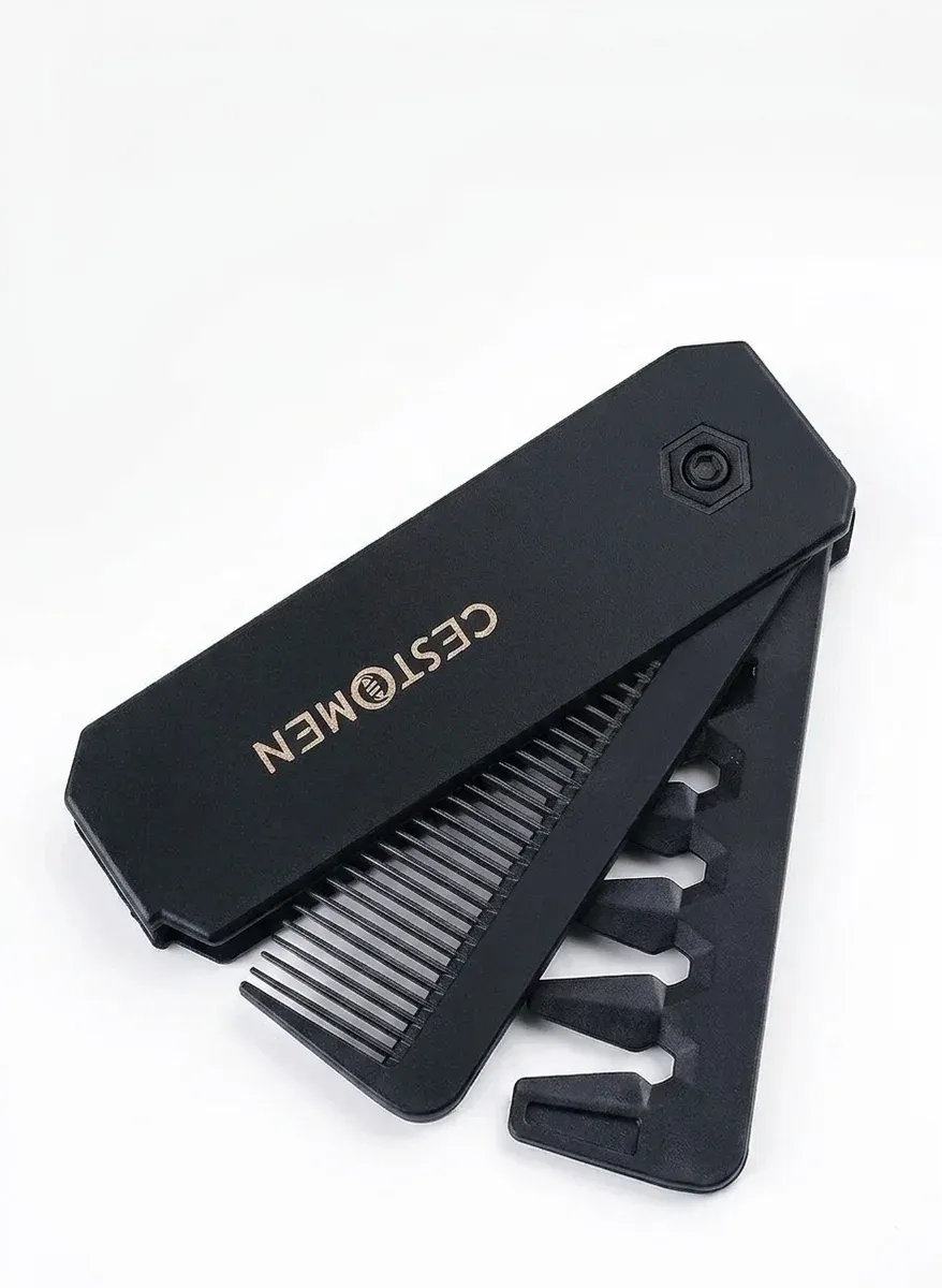 Сгъваем черен джобен гребен за брада