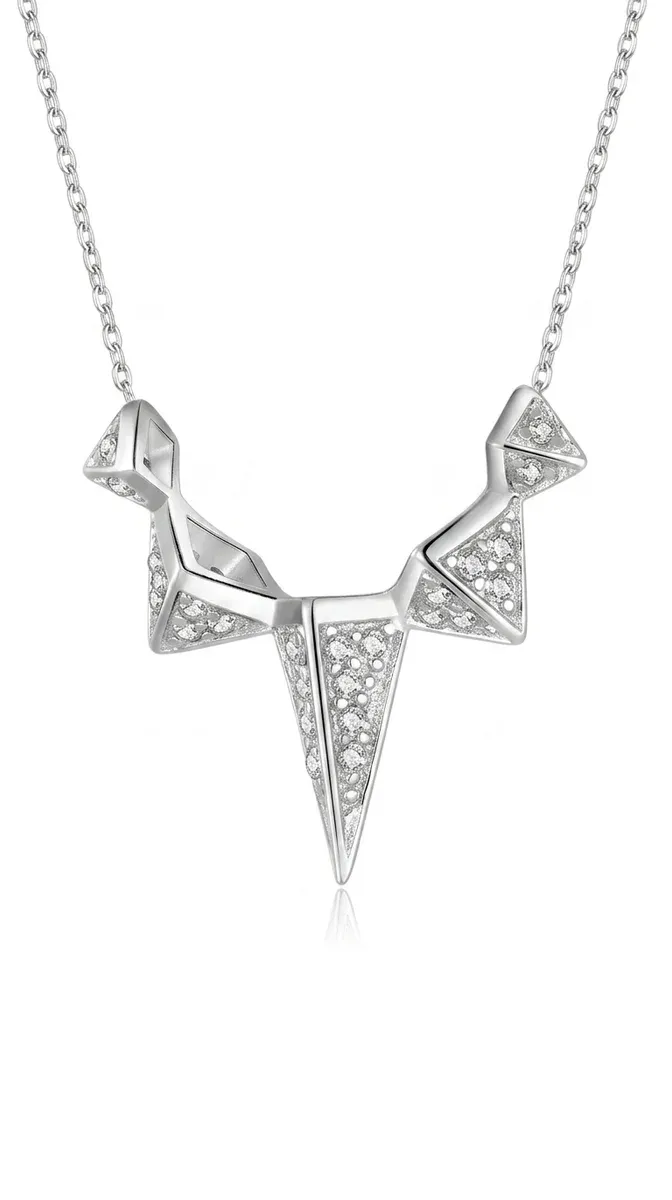 Сребърно геометрично колие с циркони