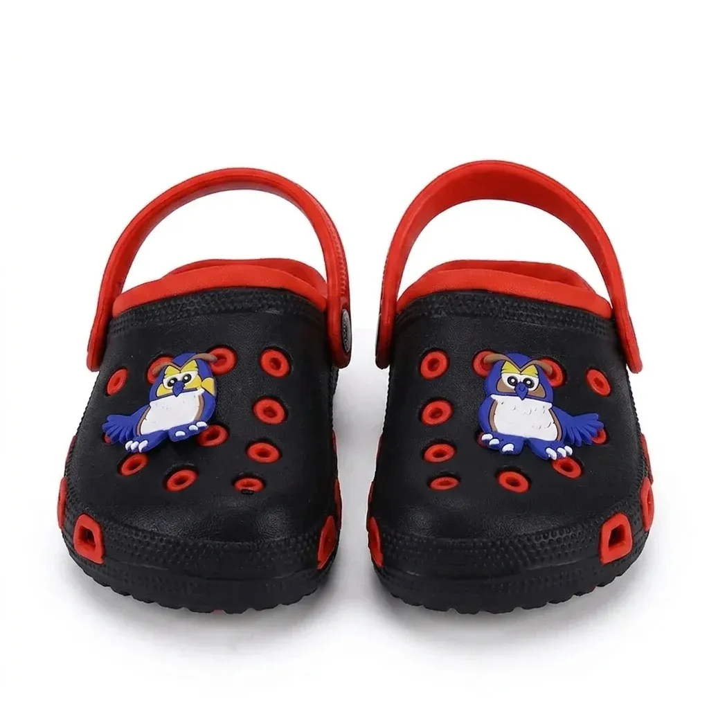 Детски черно-червени сабо с пингвин