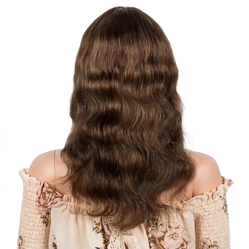 Дълга кестенява права перука с бретон