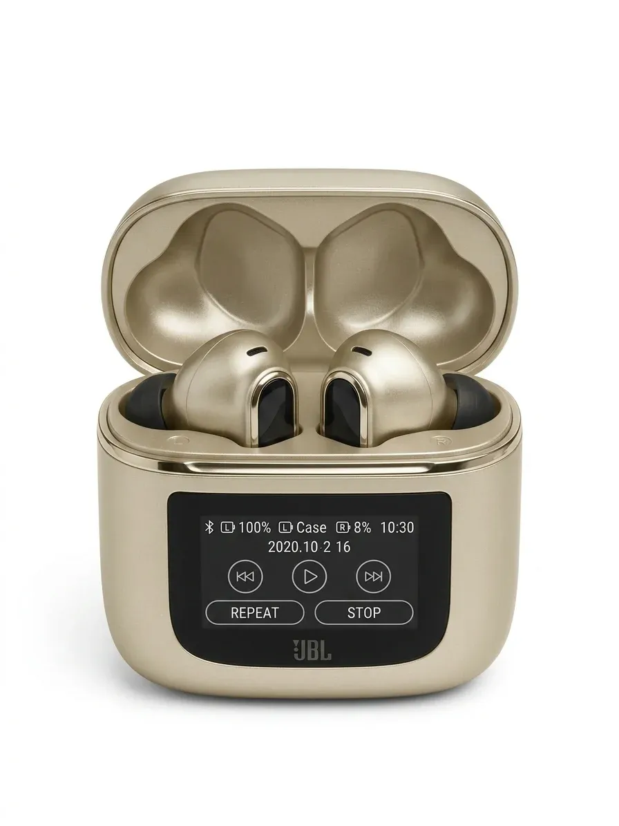 Бели JBL слушалки със смарт кейс